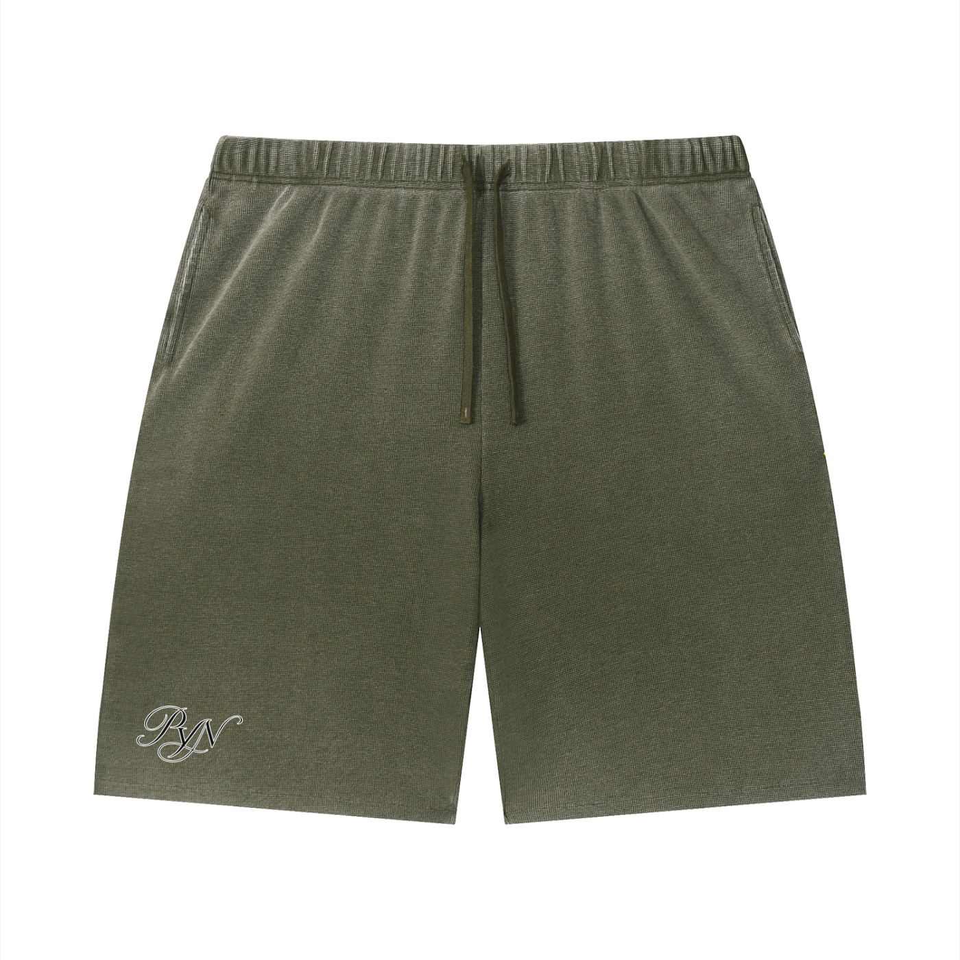 PYN™ x BKRP™ "PYN"  Vintage Wash Sunfade Waffle Raw Hem Shorts