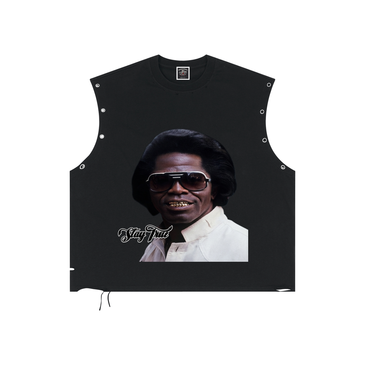 "Godfather of Soul" Distressed Grommet Eyelet Tank Top