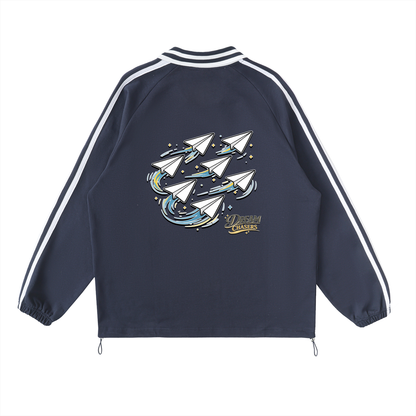 "DREAM CHASERS" Contrast Striped Lapel Collar Sweatshirt