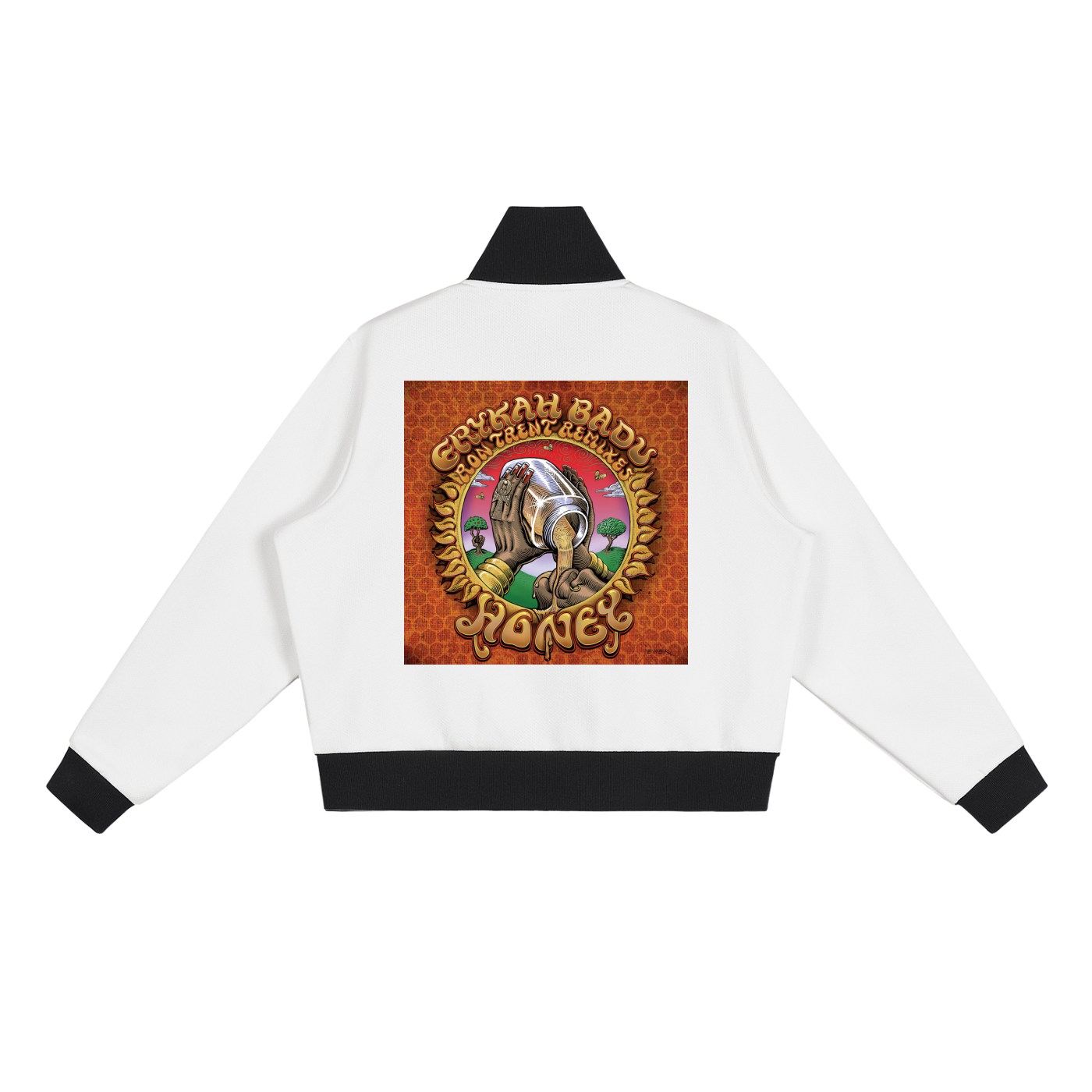 "Baduizm" Contrast Side Stripe Fleece Cropped Track Jacket