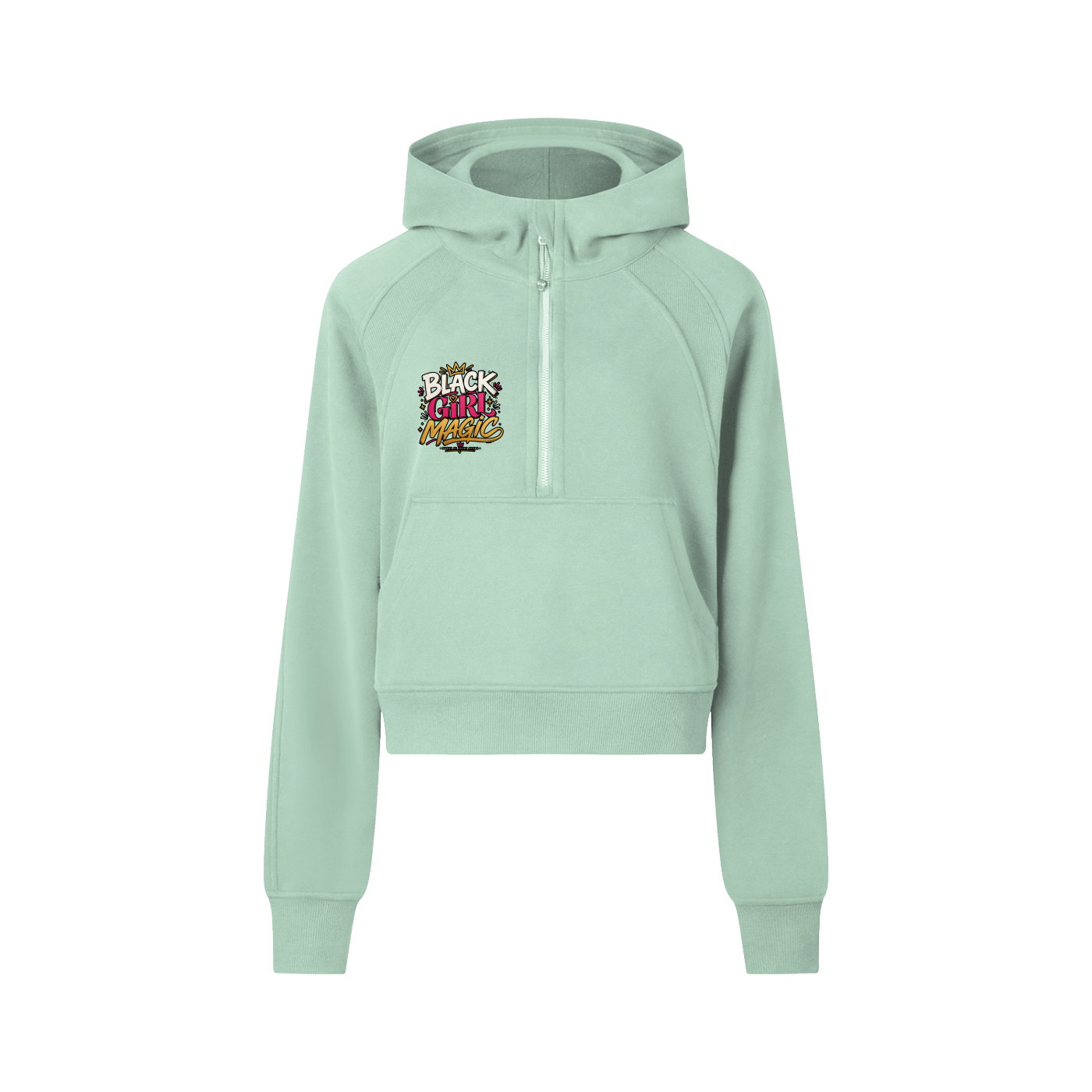 "Black Girl Magic" Cropped Half-Zip Hoodie