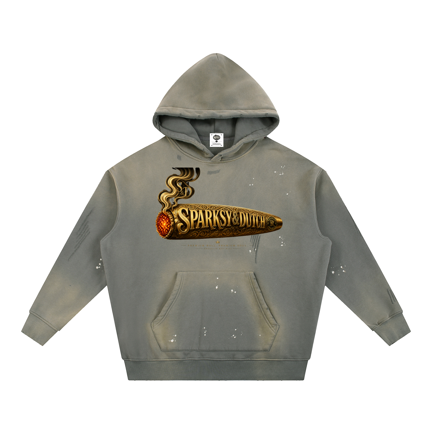"Sparksky & Dutch" Vintage Washed Frayed Fleece Hoodie