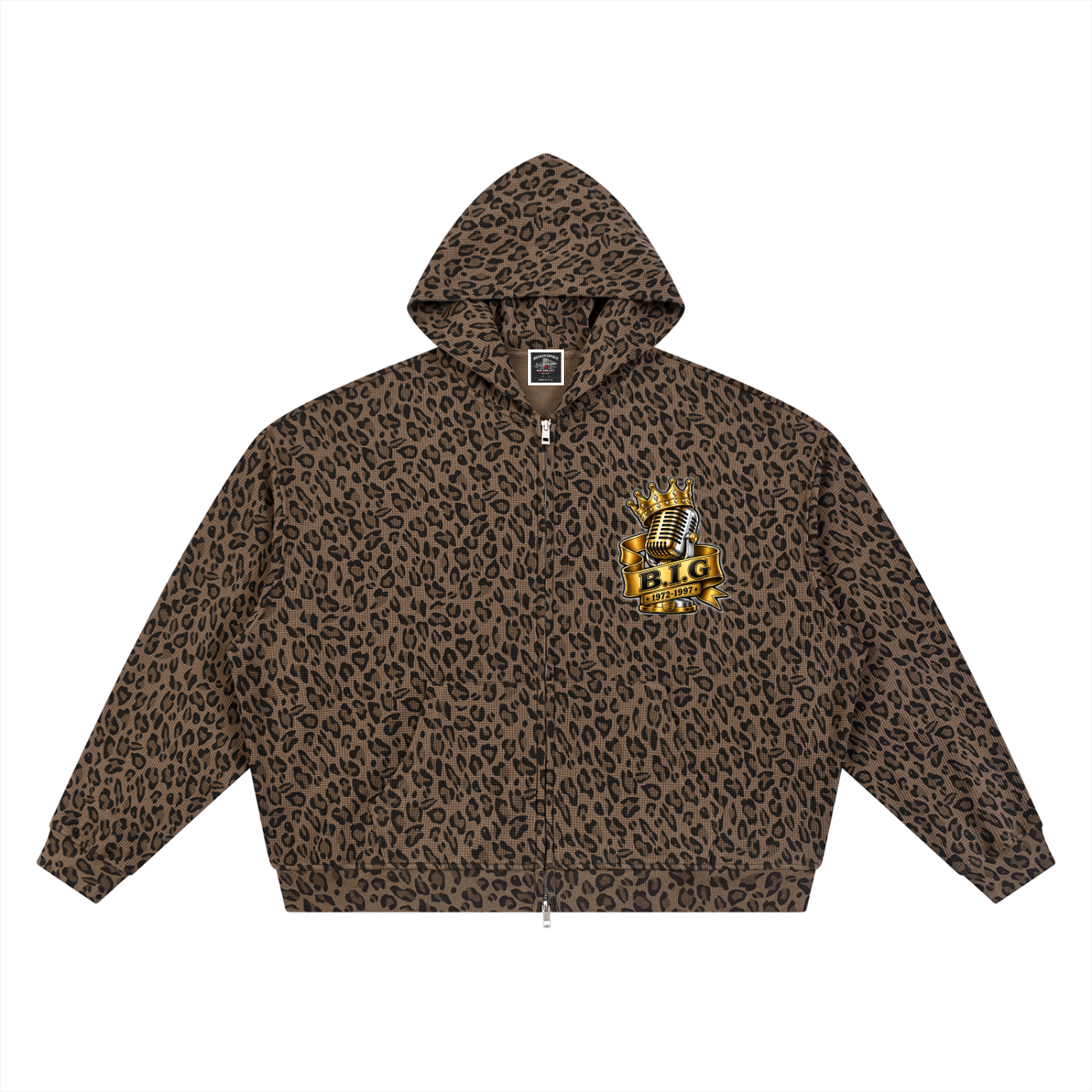 "The B.I.G Crown" Leopard Print Waffle Full Zip Hoodie