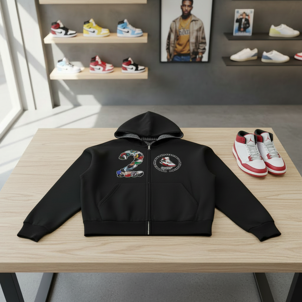 "AJ 2" Contrast Plaid Boxy Zip Hoodie