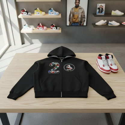 "AJ 2" Contrast Plaid Boxy Zip Hoodie