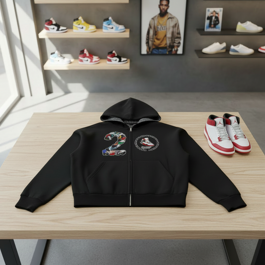 "AJ 2" Contrast Plaid Boxy Zip Hoodie