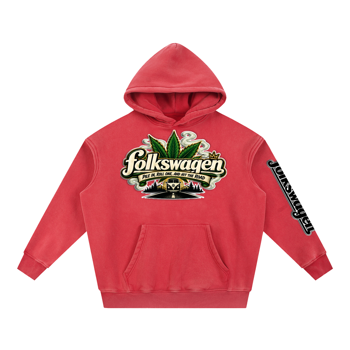 "Folkswagen" Snow Wash Fleece Oversize Hoodie