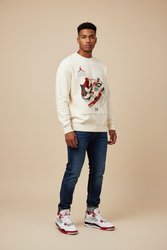 "AJ 4 BRED" Knitted Round Neck Oversize Sweatshirt