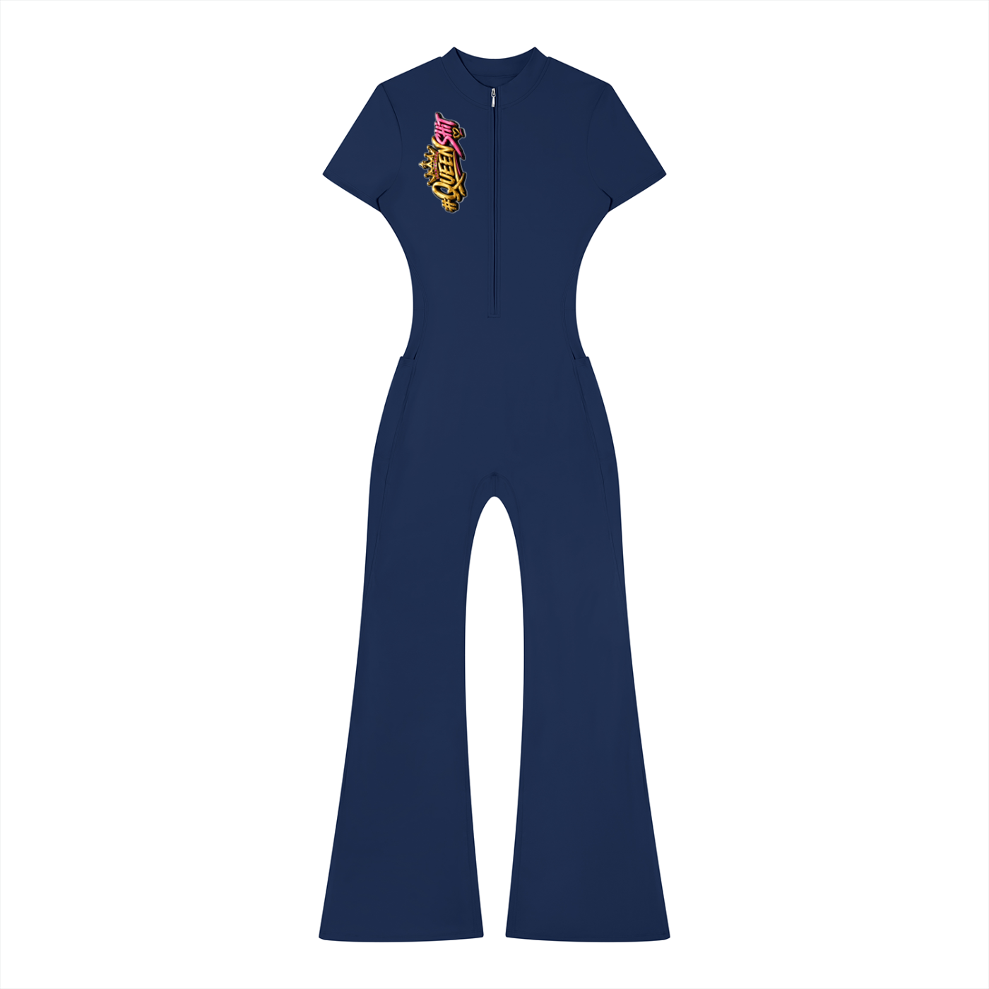 "QUEEN" Women’s Tight Flared Leg Quarter-Zip Jumpsuit