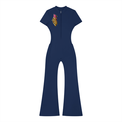 "QUEEN" Women’s Tight Flared Leg Quarter-Zip Jumpsuit