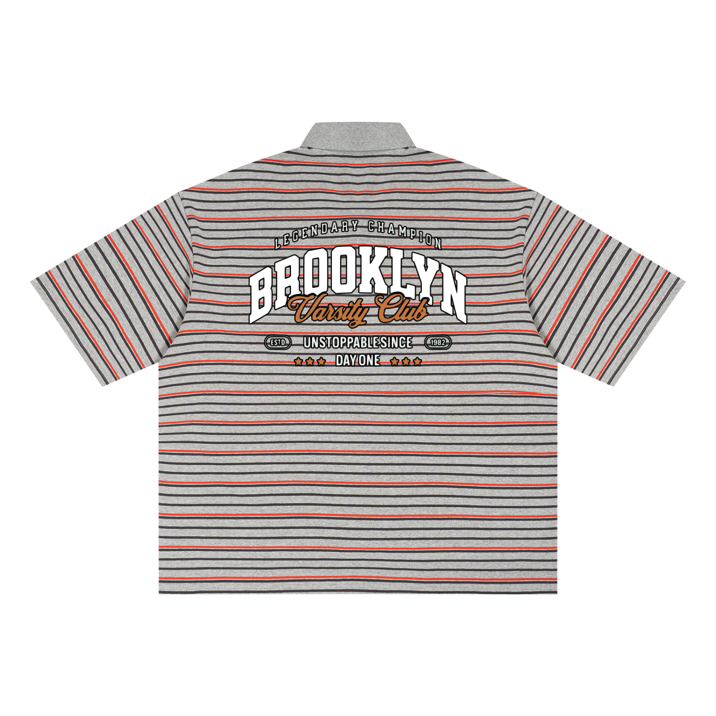 "Varsity Club" Striped Boxy Collared Polo Shirt