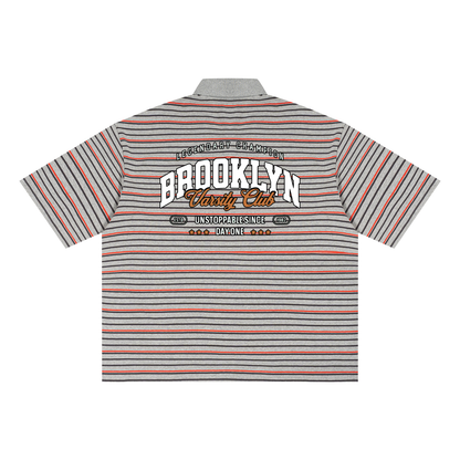 "Varsity Club" Striped Boxy Collared Polo Shirt
