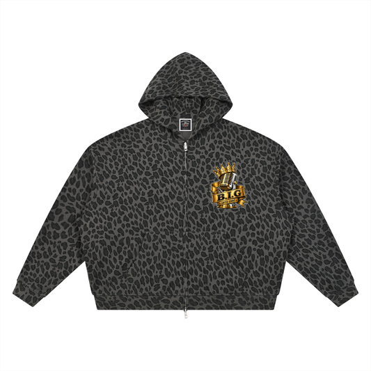 "The Crown" Leopard Print Waffle Full Zip Hoodie