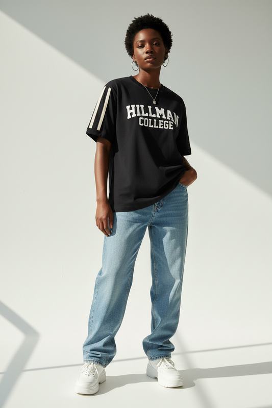 "Hillman College" Women's Varsity Stripe T-Shirt