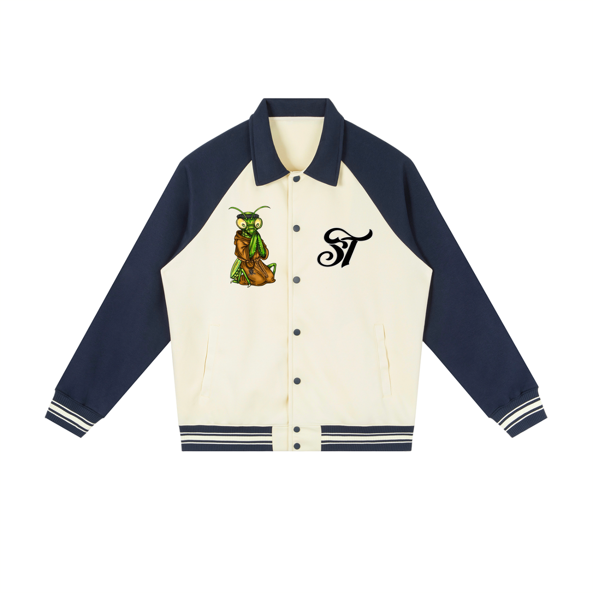 Brooklyn Zoo™ "Father Mantis" Contrast Raglan Sleeve Baseball Jacket