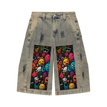 BPS™ "Deranged" Men’s Vintage Wash Denim Long Shorts