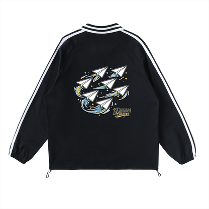 "DREAM CHASERS" Contrast Striped Lapel Collar Sweatshirt