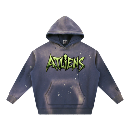 "ATLiens" Vintage Washed Frayed Fleece Hoodie
