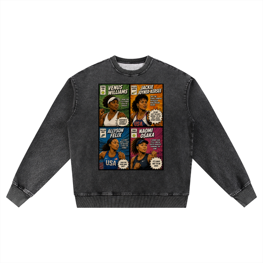 "Ladies First Vol.1" Women's Snow Wash Oversized Crewneck Sweatshirt