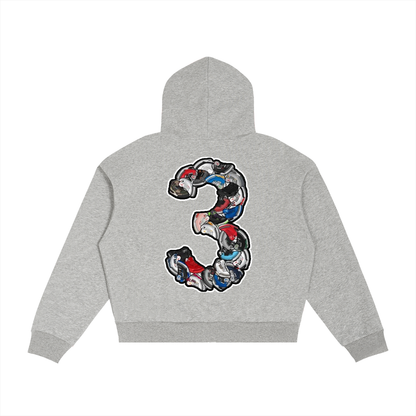"AJ 3" Contrast Plaid Boxy Zip Hoodie