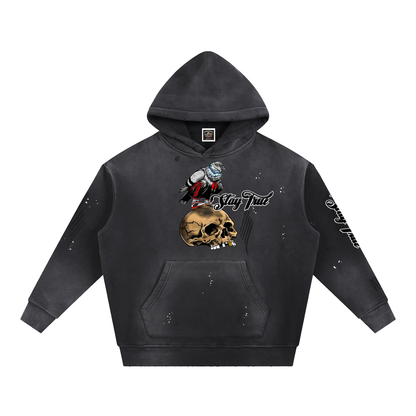 Brooklyn Zoo™ "Filthy Pigeon" Vintage Washed Frayed Fleece Hoodie