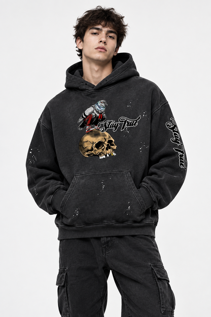 Brooklyn Zoo™ "Filthy Pigeon" Vintage Washed Frayed Fleece Hoodie