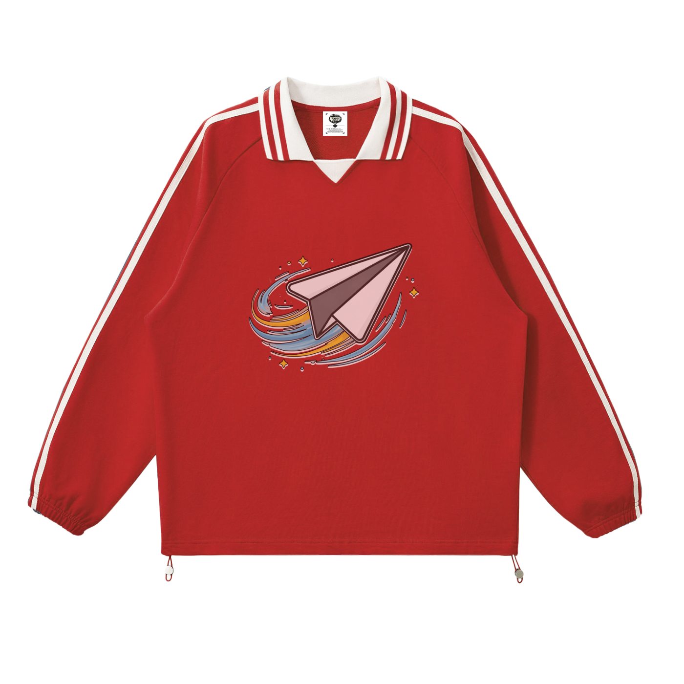"DREAM CHASERS" Contrast Striped Lapel Collar Sweatshirt