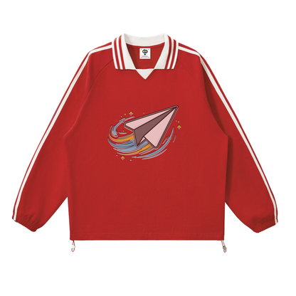 "DREAM CHASERS" Contrast Striped Lapel Collar Sweatshirt
