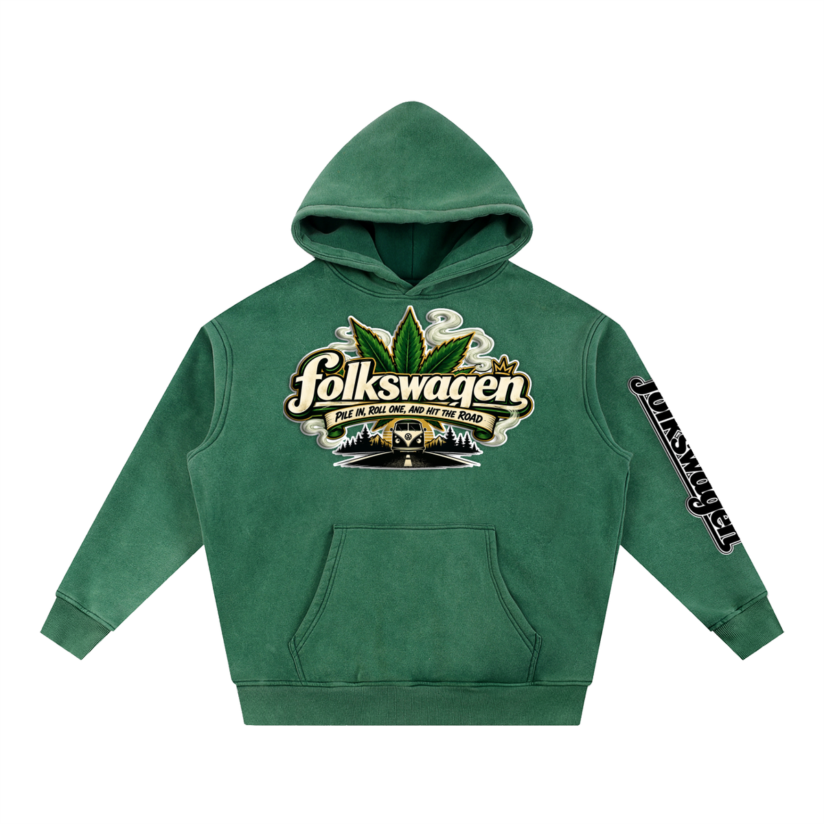 "Folkswagen" Snow Wash Fleece Oversize Hoodie