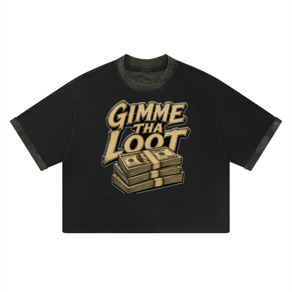"Gimme Tha Loot" Mineral Washed Boxy Panel T-Shirt