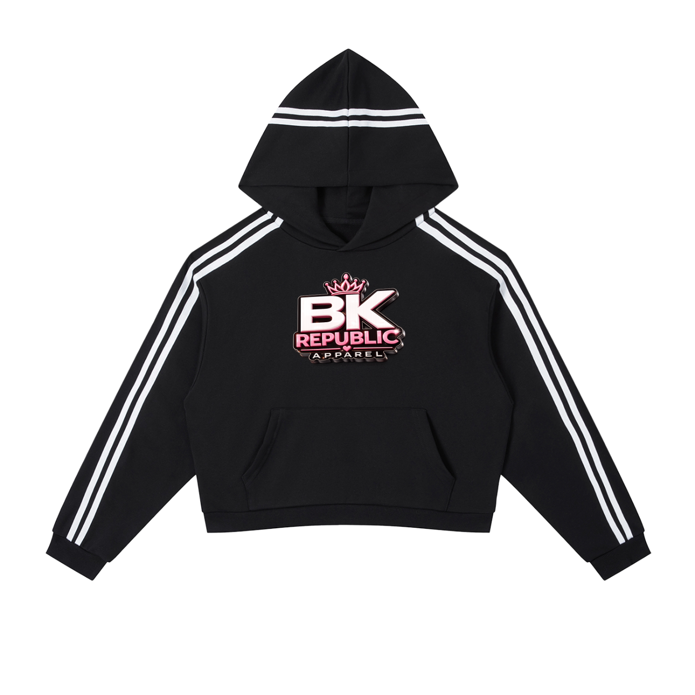 "Brooklyn Republic Essentials" Women's 3-D Block Party Contrast Side Stripe Cropped Hoodie