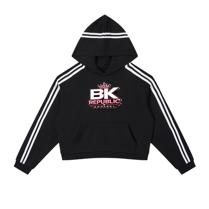 "Brooklyn Republic Essentials" Women's 3-D Block Party Contrast Side Stripe Cropped Hoodie