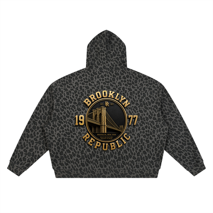 "Golden Standard" Leopard Print Waffle Full Zip Hoodie