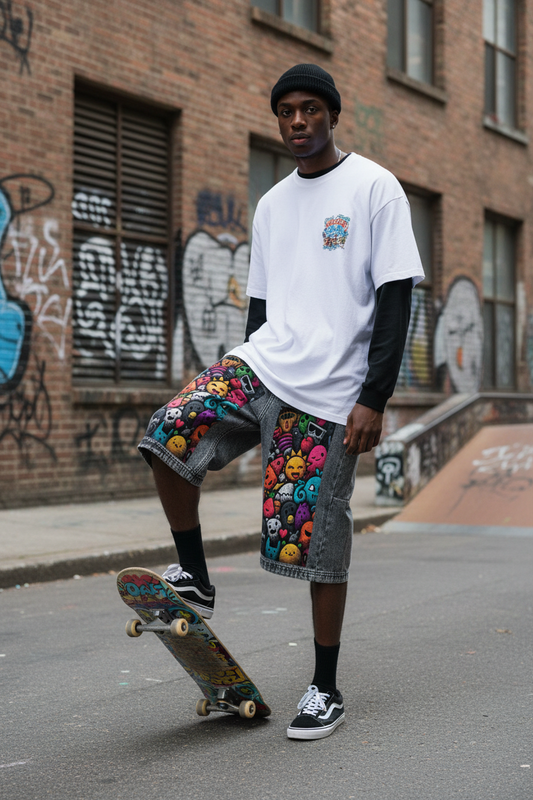 BPS™ "Deranged" Men’s Vintage Wash Denim Long Shorts
