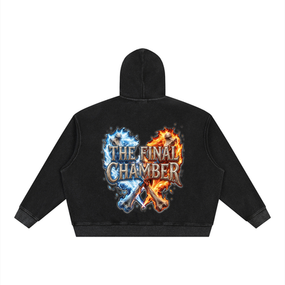 PYN™ "The Final Chamber" Vintage Wash Boxy Waffle Full Zip Hoodie