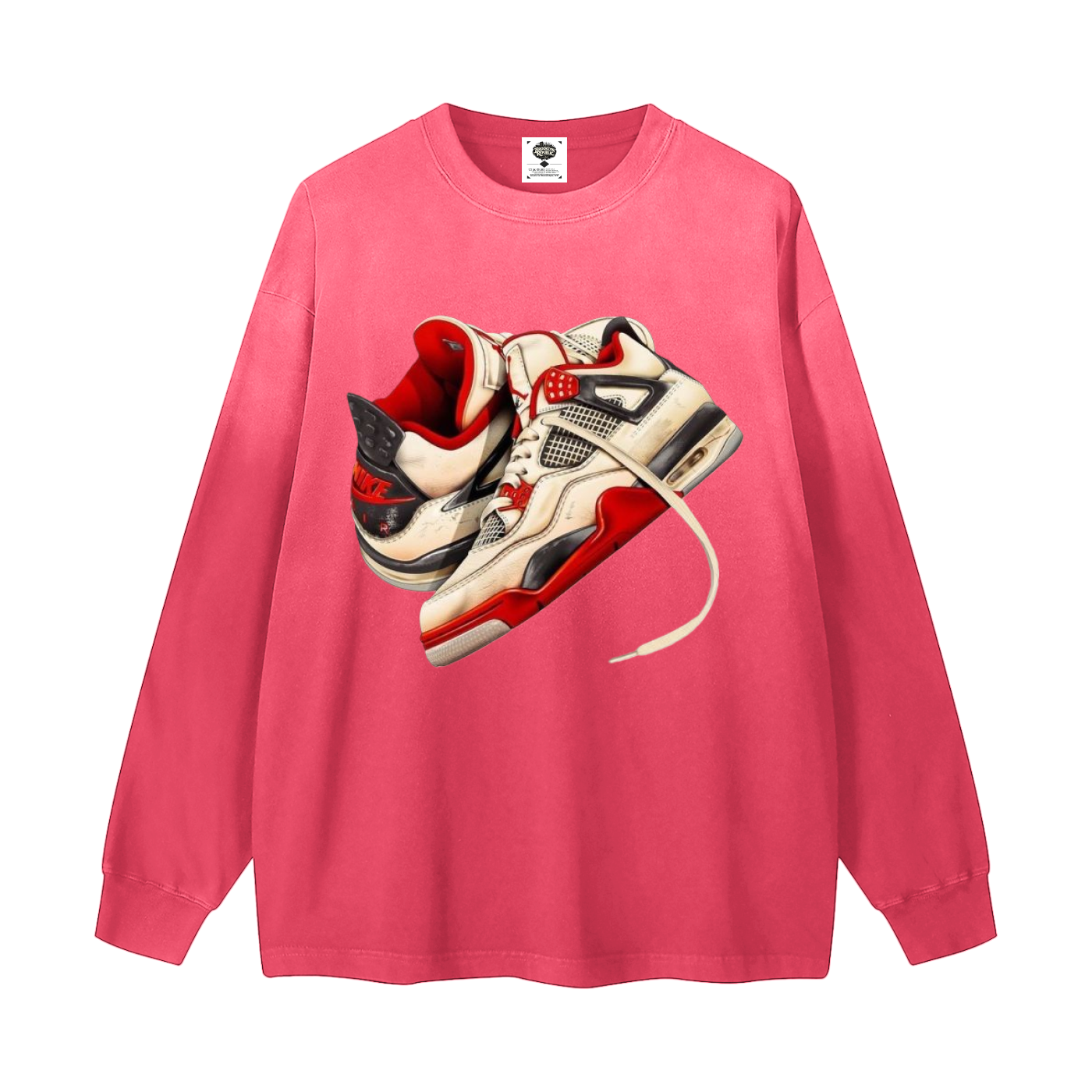 "AJ 4 BRED" Gradient Washed Long Sleeve T-Shirt
