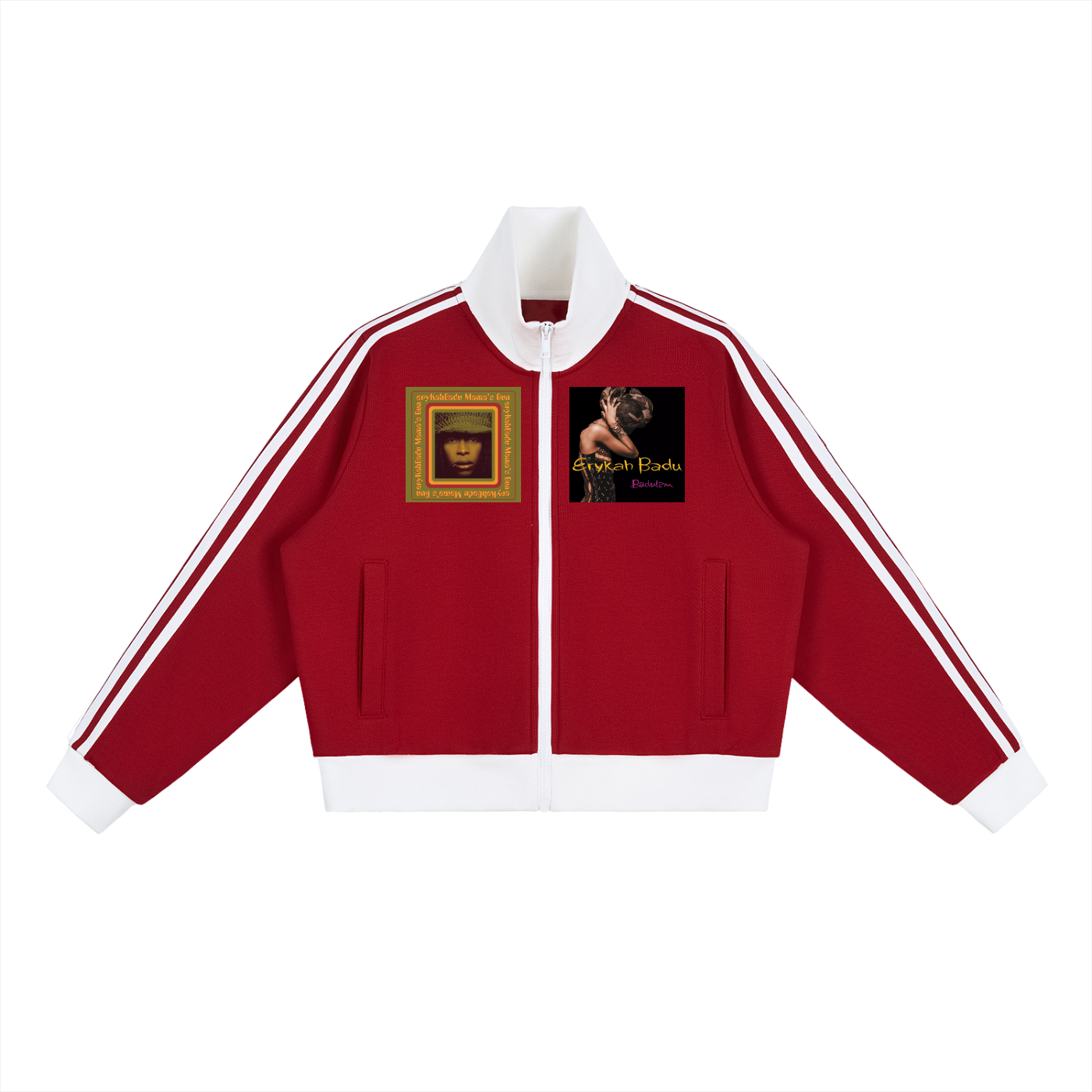 "Baduizm" Contrast Side Stripe Fleece Cropped Track Jacket