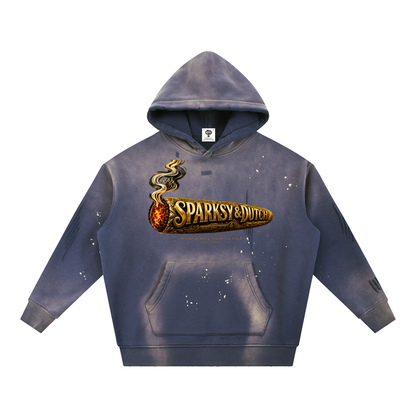 "Blowin' Smoke" Vintage Washed Frayed Fleece Hoodie