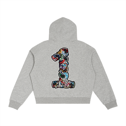 "AJ 1" Contrast Plaid Boxy Zip Hoodie