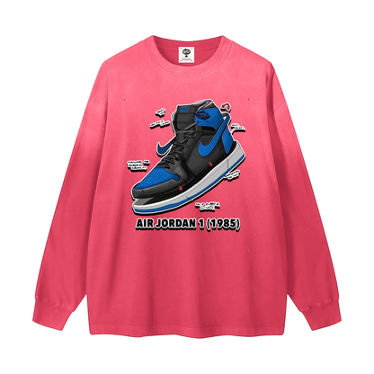 "AJ 1 Royal Blues Tek Pak" Gradient Washed Long Sleeve T-Shirt