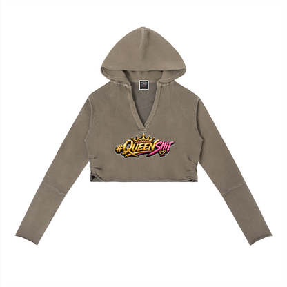 "QUEEN" Vintage Washed Raw Edge Hoodie