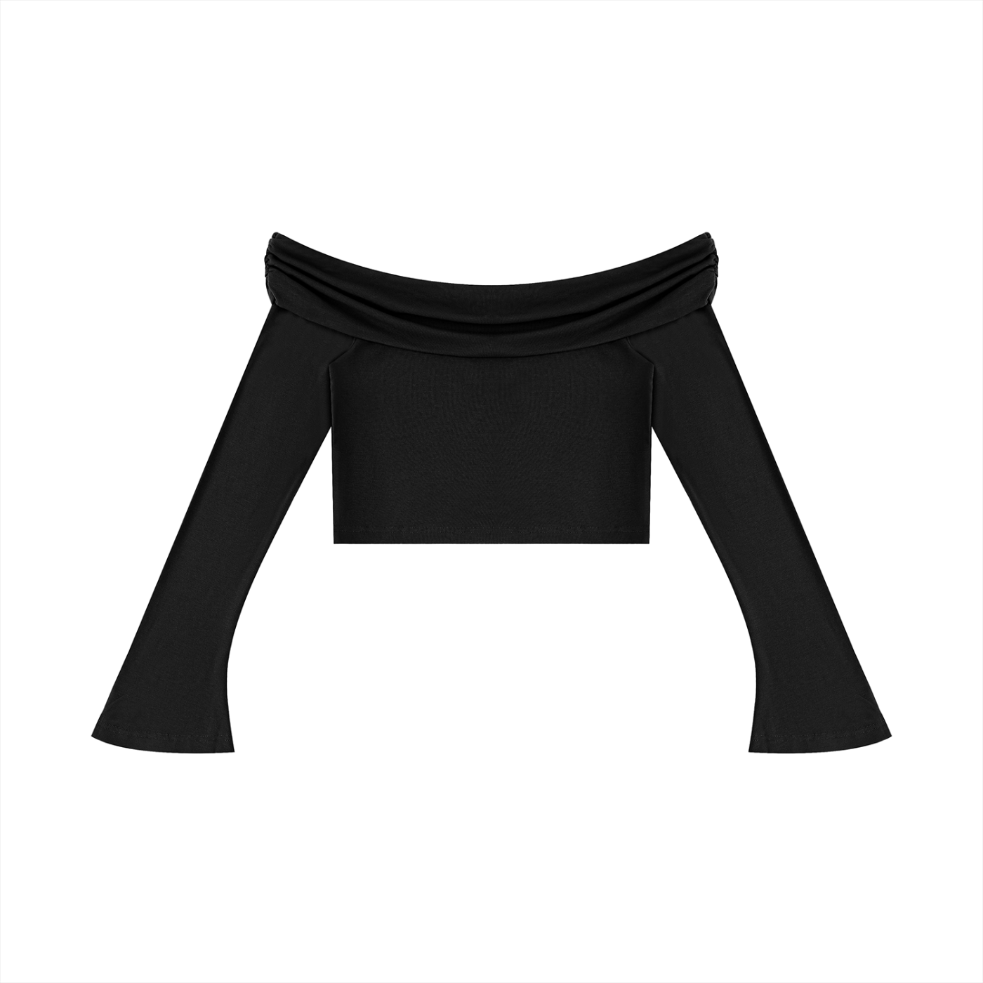 "Brooklyn Republic Essentials" Women's Off-the-Shoulder Bell Sleeve Crop