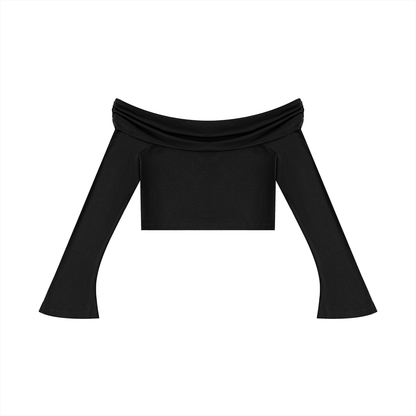 "Brooklyn Republic Essentials" Women's Off-the-Shoulder Bell Sleeve Crop