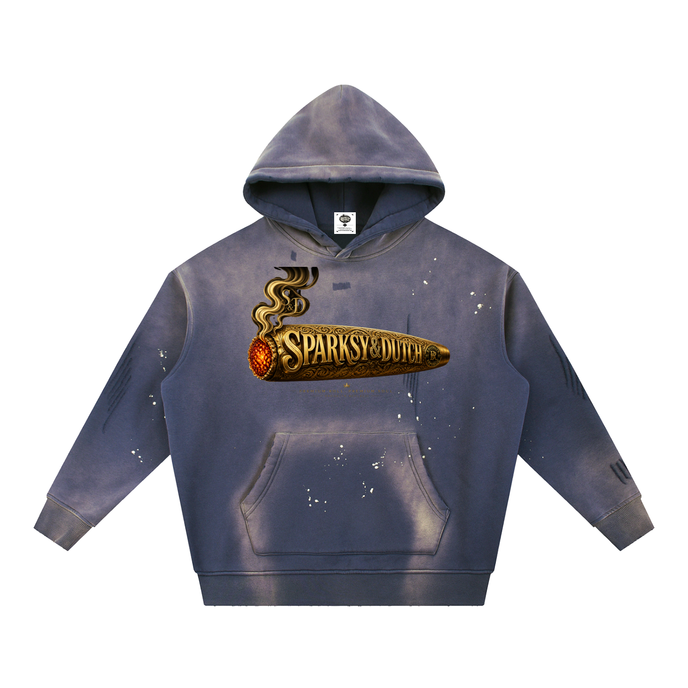 "Sparksky & Dutch" Vintage Washed Frayed Fleece Hoodie