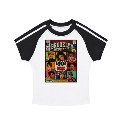"Ladies First Comic Vol.1" Contrast Stripes Bodycon Raglan T-Shirt