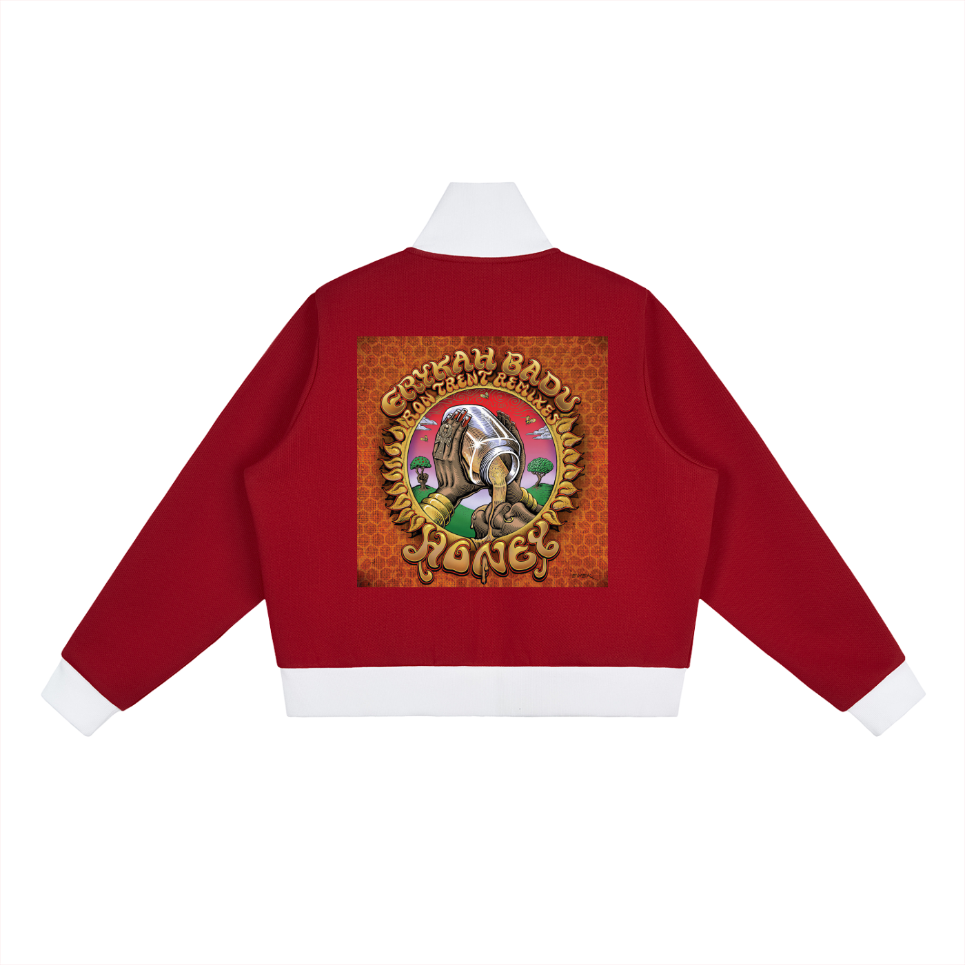 "Baduizm" Contrast Side Stripe Fleece Cropped Track Jacket