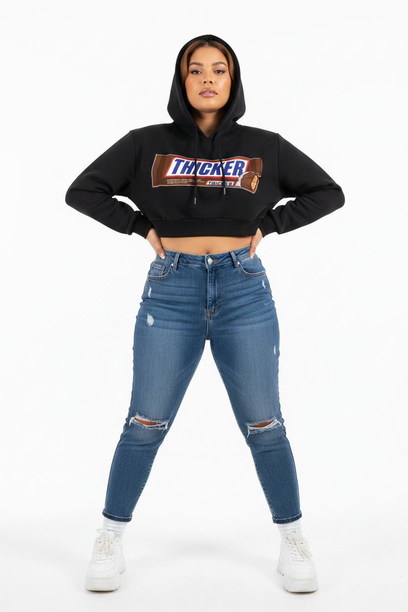 Taya Marie™ "Thicker Than A Snicker" Cropped Hoodie