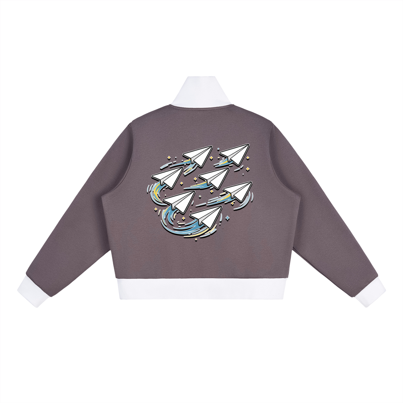 "DREAM CHASERS" Contrast Side Stripe Fleece Cropped Track Jacket