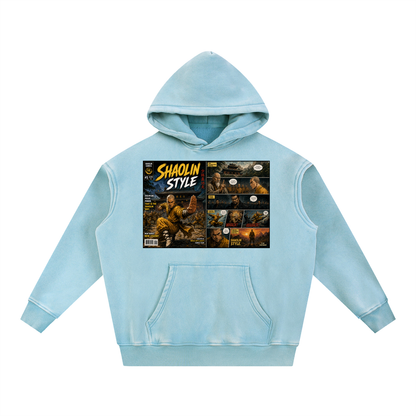 PYN™x BKRP™  "Shaolin Style" Snow Wash Fleece Oversize Hoodie
