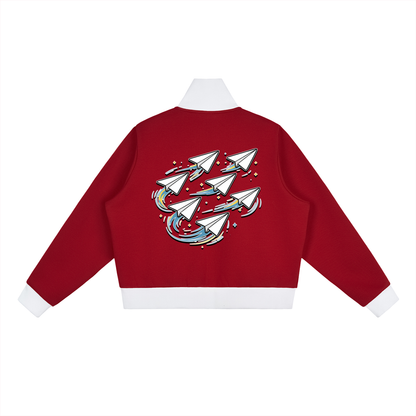 "DREAM CHASERS" Contrast Side Stripe Fleece Cropped Track Jacket